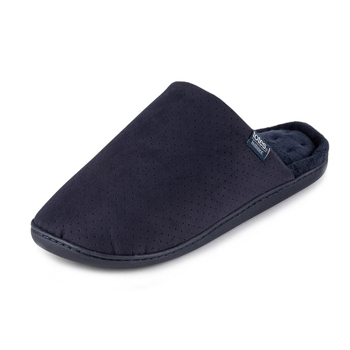Isotoner Mens Perforated Suedette Mule Slippers Navy Extra Image 2